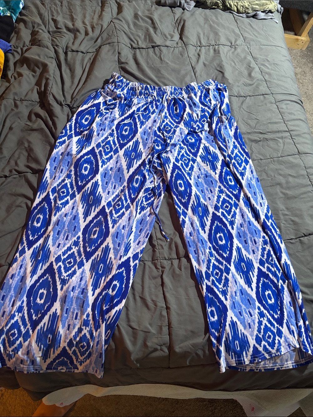 Aa Studio Blue & White Printed Wide Leg Pants